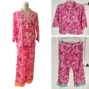 Lilly Pulitzer Seashell Dots Bright Pink Pajama Set Size Small 54125